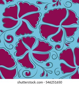 Vector seamless pattern. Best creative design for poster, flyer, presentation. Aloha T-Shirt design. Aloha Hawaii, Luau Party invitation with blue and purple hibiscus flowers.