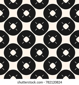 Vector seamless pattern with big circles, donuts. Simple modern black and white abstract background. Funky monochrome geometric texture. Stylish design for prints, decor, textile, clothing, wallpaper