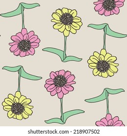 vector seamless pattern with big colored daisies 