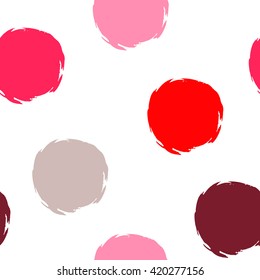 Vector seamless pattern with big colored dots. Red dots, pink dots, gray dots.