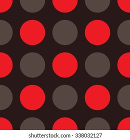 Vector seamless pattern with big red and gray dots on dark background