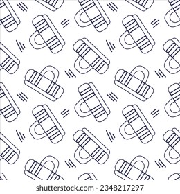 Vector seamless pattern with binder clip for school. Paper Clip line element isolated on white background. Dark blue color.