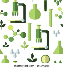 Vector seamless pattern with biology items. Bioengineering. Biomedicine.