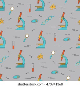 Vector seamless pattern - biology. Science and educational background. Grey color