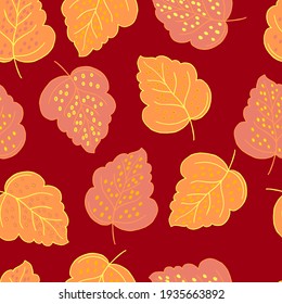 vector seamless pattern birch autumn yellow and orange leaves on a blue background. For fabrics, paper, wallpaper, backgrounds
