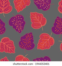 vector seamless pattern birch autumn yellow and orange leaves on a blue background. For fabrics, paper, wallpaper, backgrounds