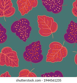 vector seamless pattern birch autumn yellow and orange leaves on a blue background. For fabrics, paper, wallpaper, backgrounds