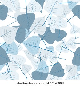 Vector seamless pattern with birch leaves in blue colors. Background for autumn decoration and design. Floral wallpaper.
