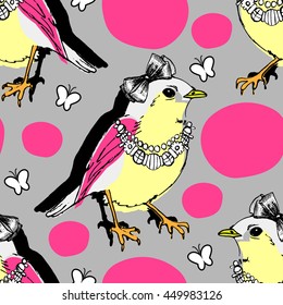Vector seamless pattern with birds and bows 1