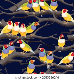 Vector seamless pattern with birds and branches