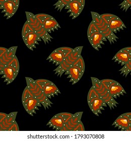 Vector seamless pattern of birds and flowers in folk art. For sublimation design, printing, poster design, postcard making, stationery, fabric printing, blog design, logos, packaging.
