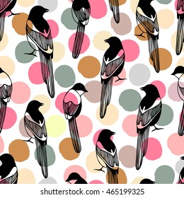 Vector seamless pattern with birds. Good for fashion fabric print, surface texture, pattern fills, web page background.