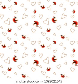 Vector seamless pattern with birds and hearts.