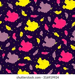 vector seamless pattern with birds on dark background. hand drawn illustration for background, fabric, print.