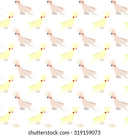 vector seamless pattern with birds parrot corella. little cockatiel. fashion print.