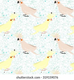 vector seamless pattern with birds parrot corella. little cockatiel. fashion print.