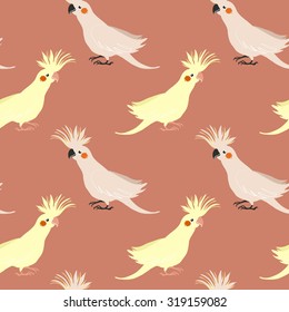 vector seamless pattern with birds parrot corella. little cockatiel. fashion print.