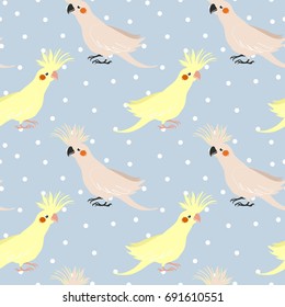 vector seamless pattern with birds parrot corella. little cockatiel. fashion print.