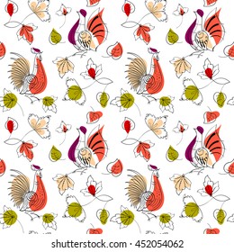 Vector seamless pattern. Birds in Russian style