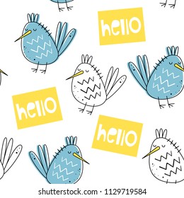 Vector seamless pattern with birds. Scandinavian style. Cute baby print

