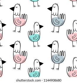 Vector seamless pattern with birds. Scandinavian motives.