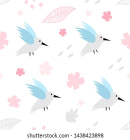 Vector seamless pattern with birds in Scandinavian style. Cute, modern print
