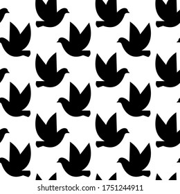 Vector seamless pattern with birds silhouettes. Black and white