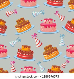 vector seamless pattern with birthday cakes