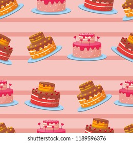 vector seamless pattern with birthday cakes