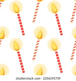 Vector seamless pattern of birthday candles on a white background.Bright red candles