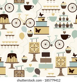 Vector seamless pattern for  birthday celebration in vintage colors with artistic  elements.