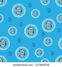 Vector seamless pattern with bitcoin symbol. Surface for wrapping paper, shirts, cloths, Digital paper. 