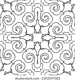 Vector seamless pattern of black abstract geometric shapes for tile isolated on a white background