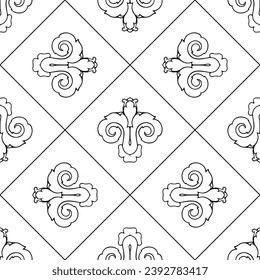 Vector seamless pattern of black abstract geometric shapes for tile isolated on a white background