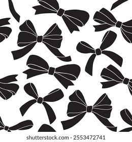 Vector seamless pattern with black bows and silk ribbons. symbol of the fight against cancer, femininity	