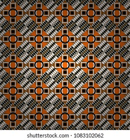 Vector seamless pattern in black, brown and white colors. Abstract brushed squares textured background.