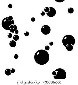 Vector seamless pattern with black bubbles on white. Abstract background.