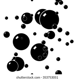 Vector seamless pattern with black bubbles on white. Abstract background.