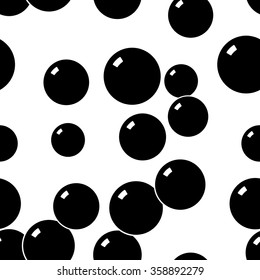 Vector seamless pattern with black bubbles on white. Abstract background.