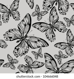 vector seamless pattern with black butterflies