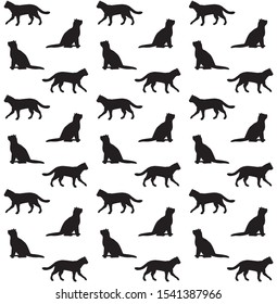 Vector seamless pattern of black cats silhouette isolated on white background