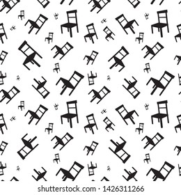 Vector seamless pattern with black chairs on a white background
