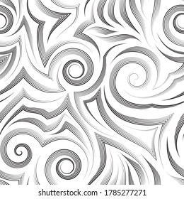 Vector seamless pattern in black color isolated on white background. texture of fabric or wrapping paper.Ripple or fibers smooth lines handle, monochrome texture