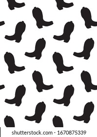 Vector seamless pattern of black cowboy western boot silhouette isolated on white background