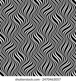 Vector seamless pattern of black curved stripes on transporant. Wavy repeating background for creative design.