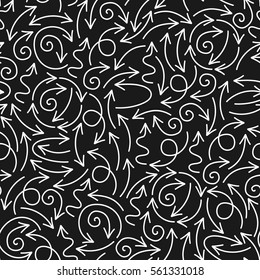 Vector seamless pattern with black doodle arrows.