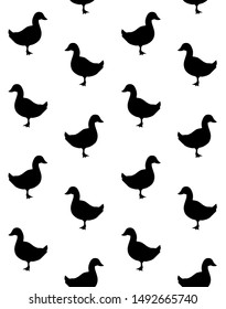 Vector seamless pattern of black duck silhouette isolated on white background 