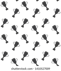 Vector seamless pattern of black flat winner cup isolated on white background 