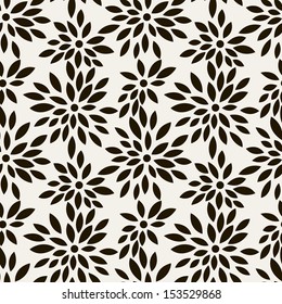 Vector seamless pattern with black flowers. Graphic repeating texture