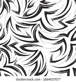 Vector seamless pattern of black flowing lines and corners isolated on white background.Water or flow texture for packaging and clothing design.Floating pattern of brush strokes.